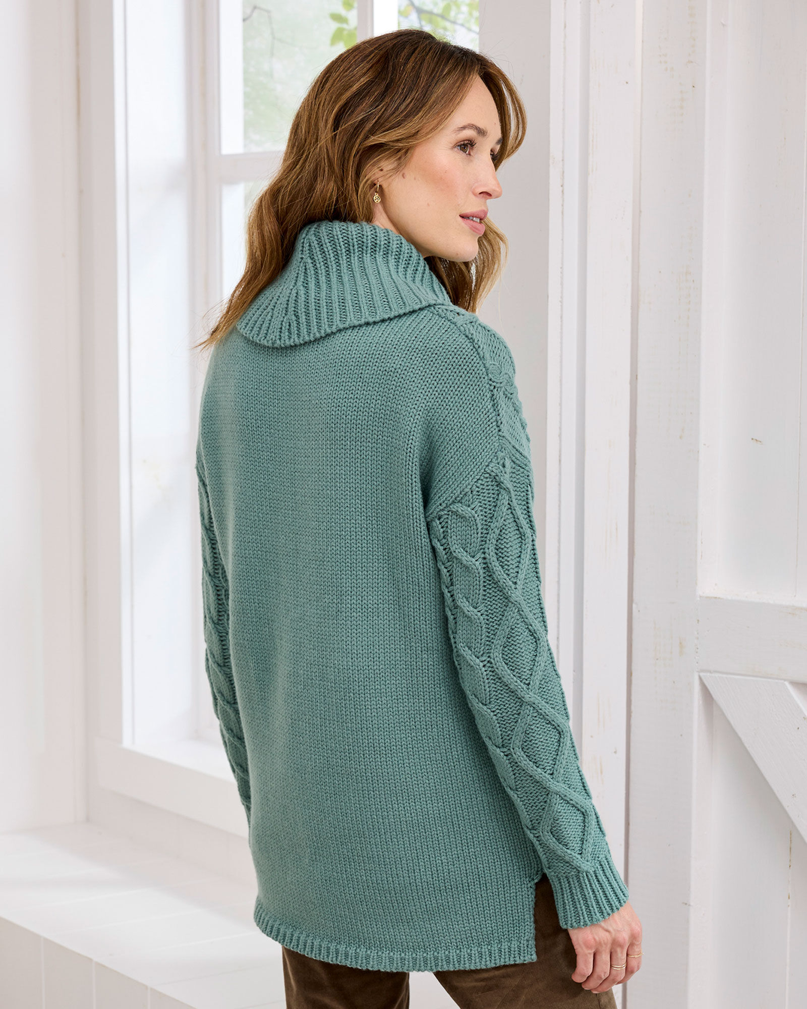 Cable Cowl Neck Jumper Beige Brown at Cotton Traders