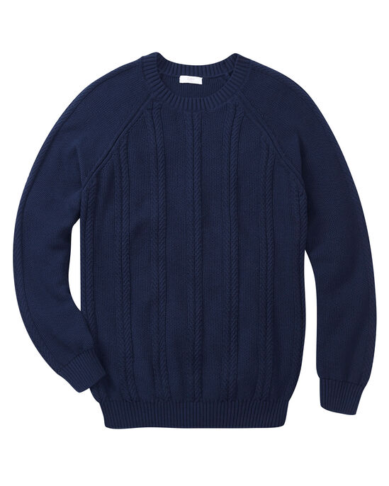 Cotton Textured Cable Knit Crew Neck Jumper