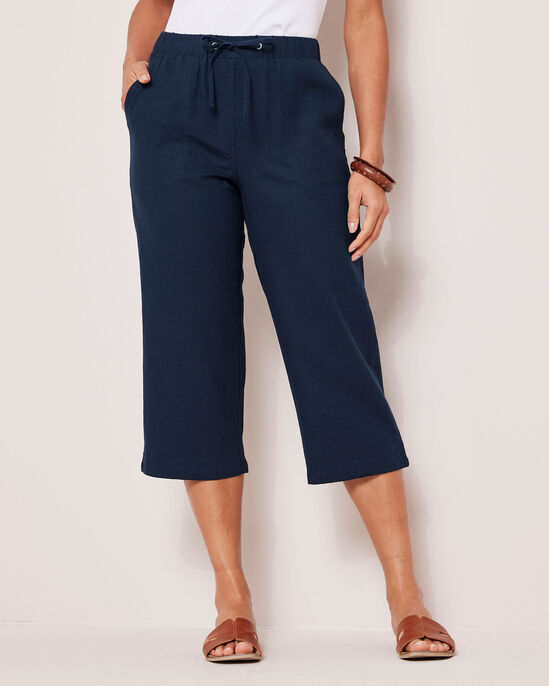 Linen-Blend Relaxed Fit Crop Trousers