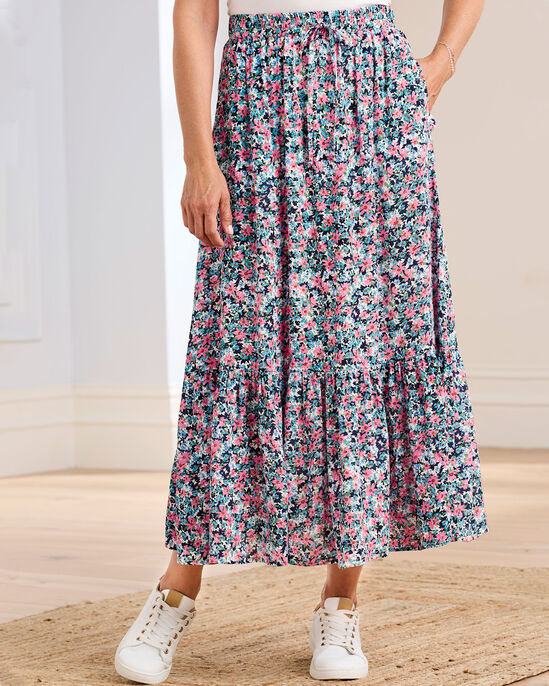 Print Pull-On Maxi Skirt