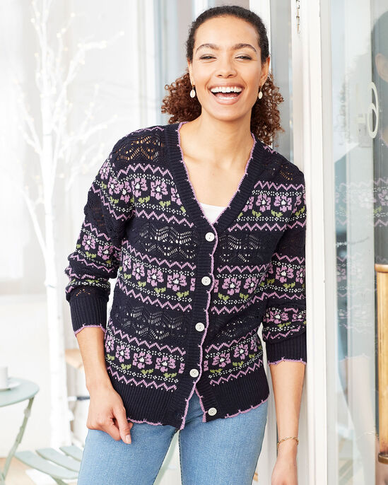 Into-Bloom Patterned Pointelle Cardigan