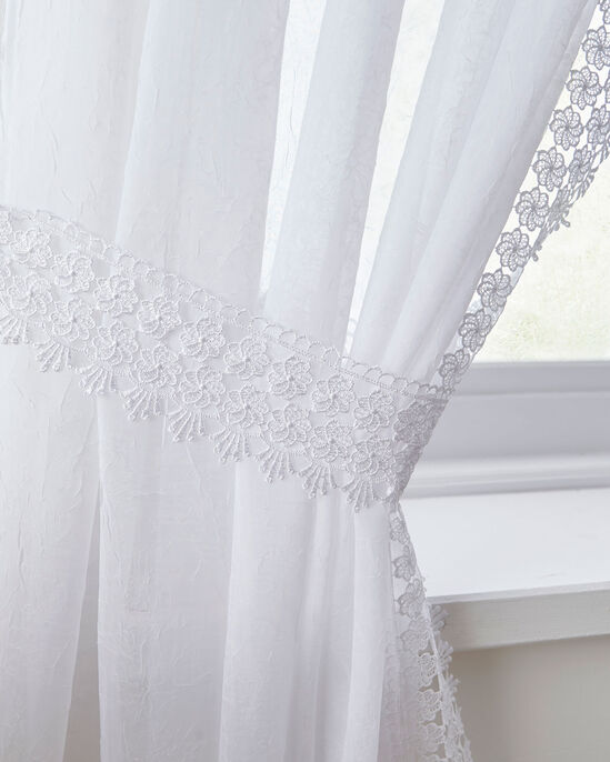 Pair Macramé Trim Voile Curtains with Tiebacks