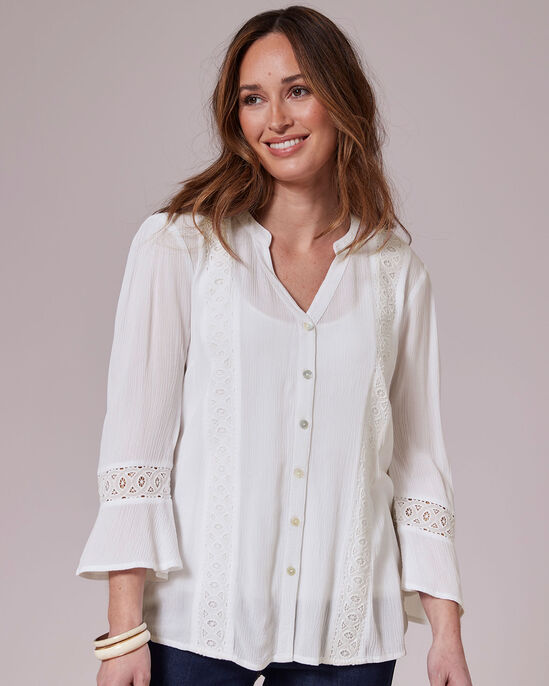 Lace Trim Crinkle ¾ Sleeve Blouse