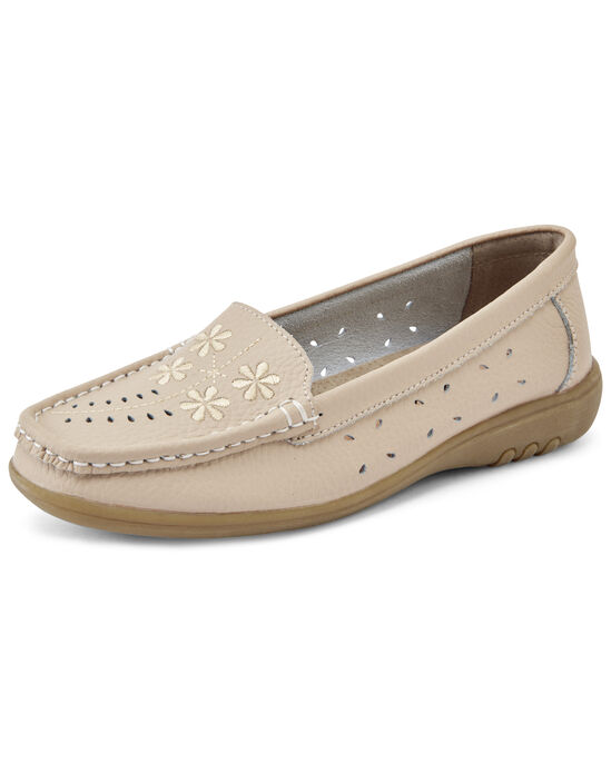 Leather Flexisole Flower Embroidered Loafers