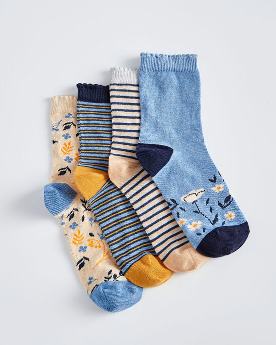 4 Pack Comfort Top Scalloped Floral Socks