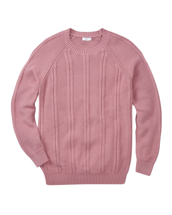 Cotton Textured Cable Knit Crew Neck Jumper