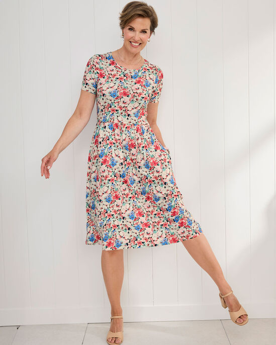 Printed Stretch Jersey Knee-Length Dress
