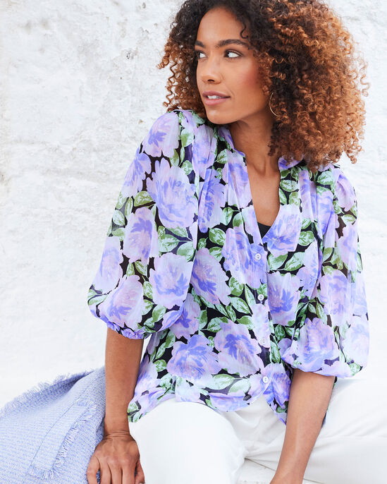 Petal ¾ Sleeve Printed Chiffon Blouse