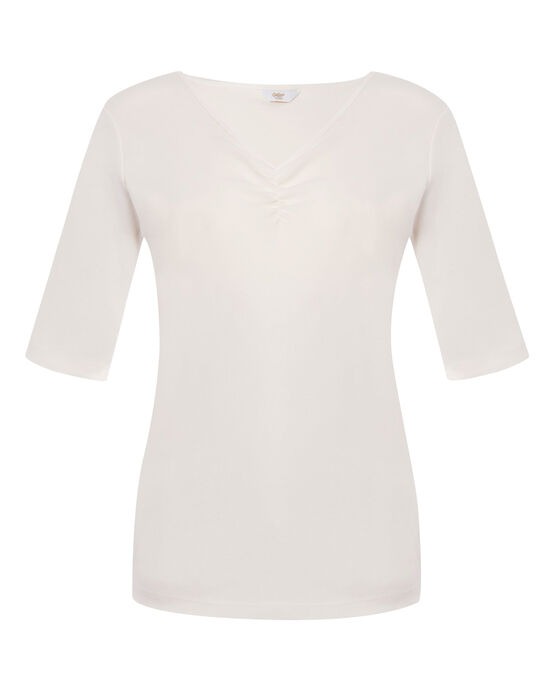 Wrinkle Free ½ Sleeve Gathered V-Neck Jersey T-Shirt