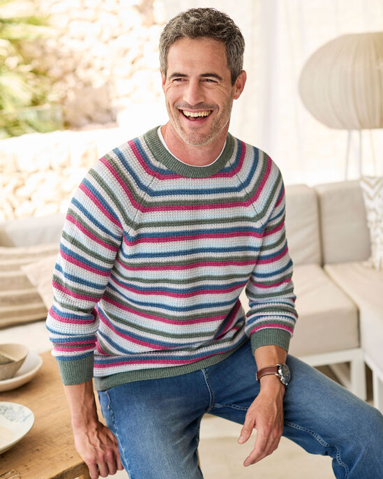 Stripe Textured Knit Crew Neck Jumper