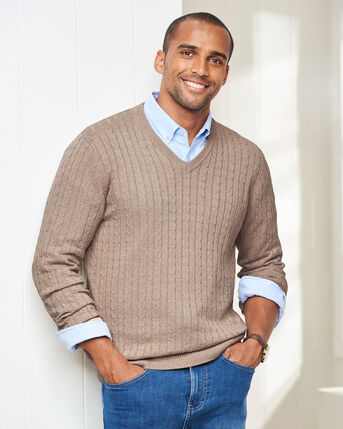 Cotton V-Neck Cable Jumper