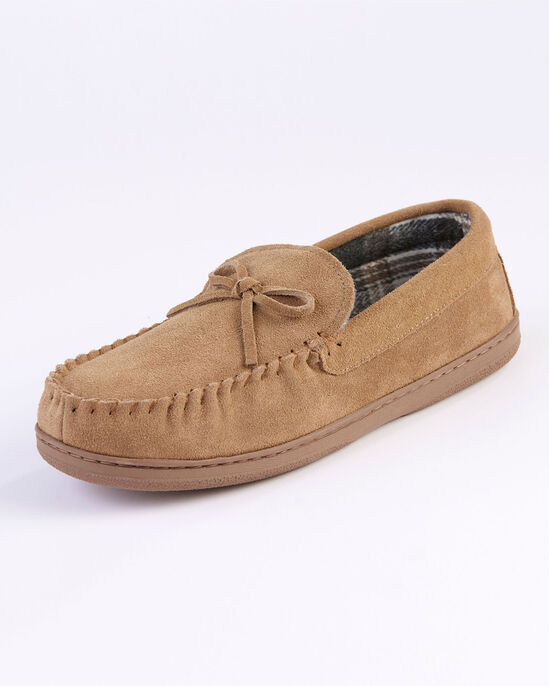 Suede Check Lined Moccasin Slippers