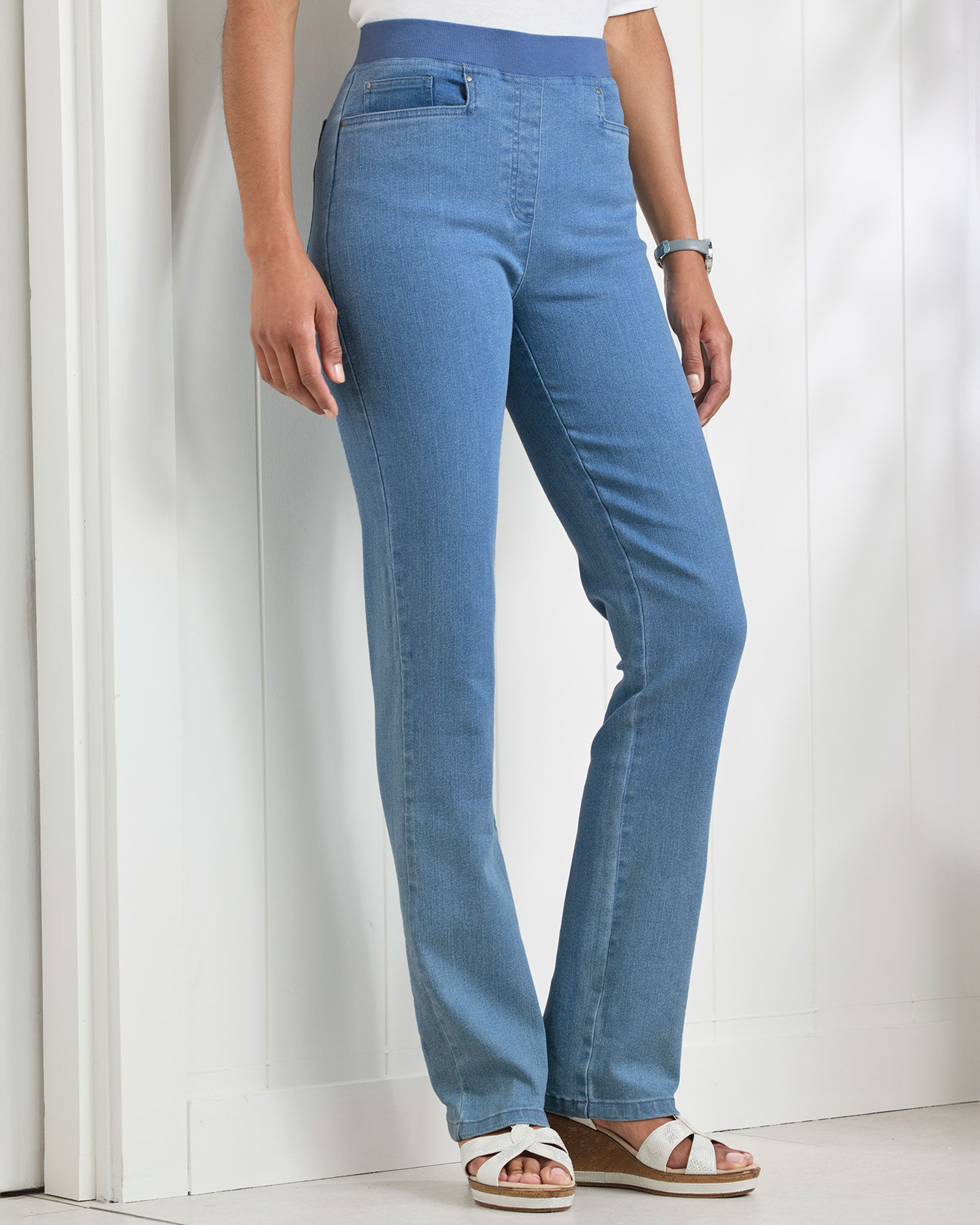 Premium Pull-On Straight-Leg Jeans