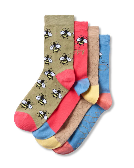 4 Pack Comfort Top Bee Socks