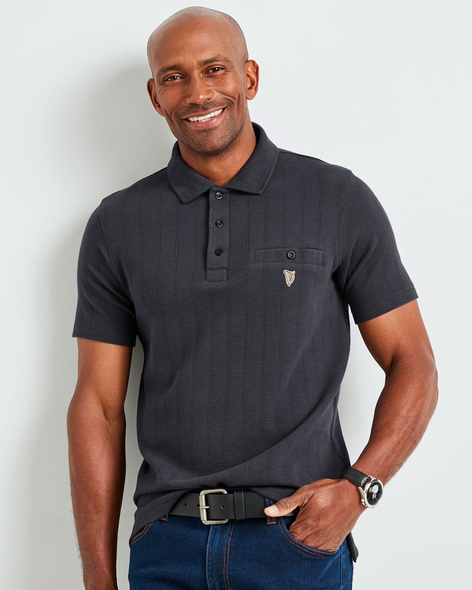 Size M Dark Slate Guinness Short Sleeve Textured Polo Shirt