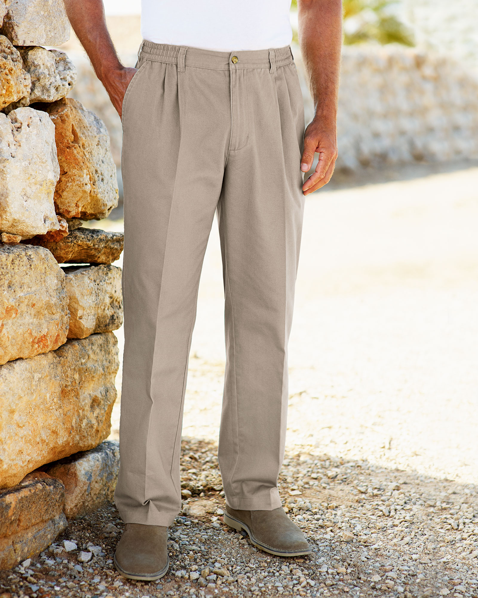Mens full elastic outlet waist khaki pants