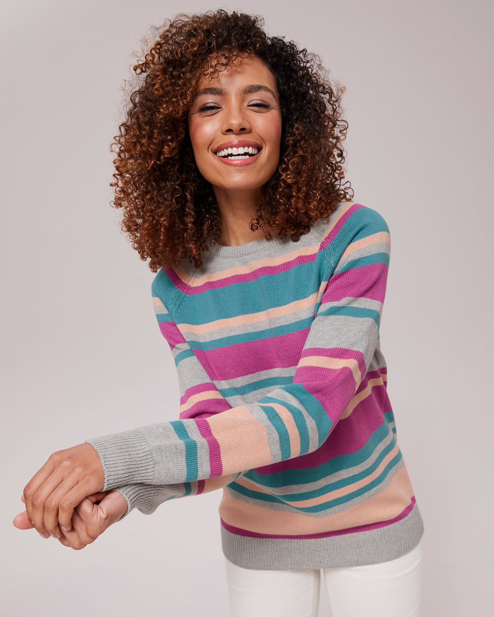 Essential Cotton Crew Neck Stripe Jumper at Cotton Traders