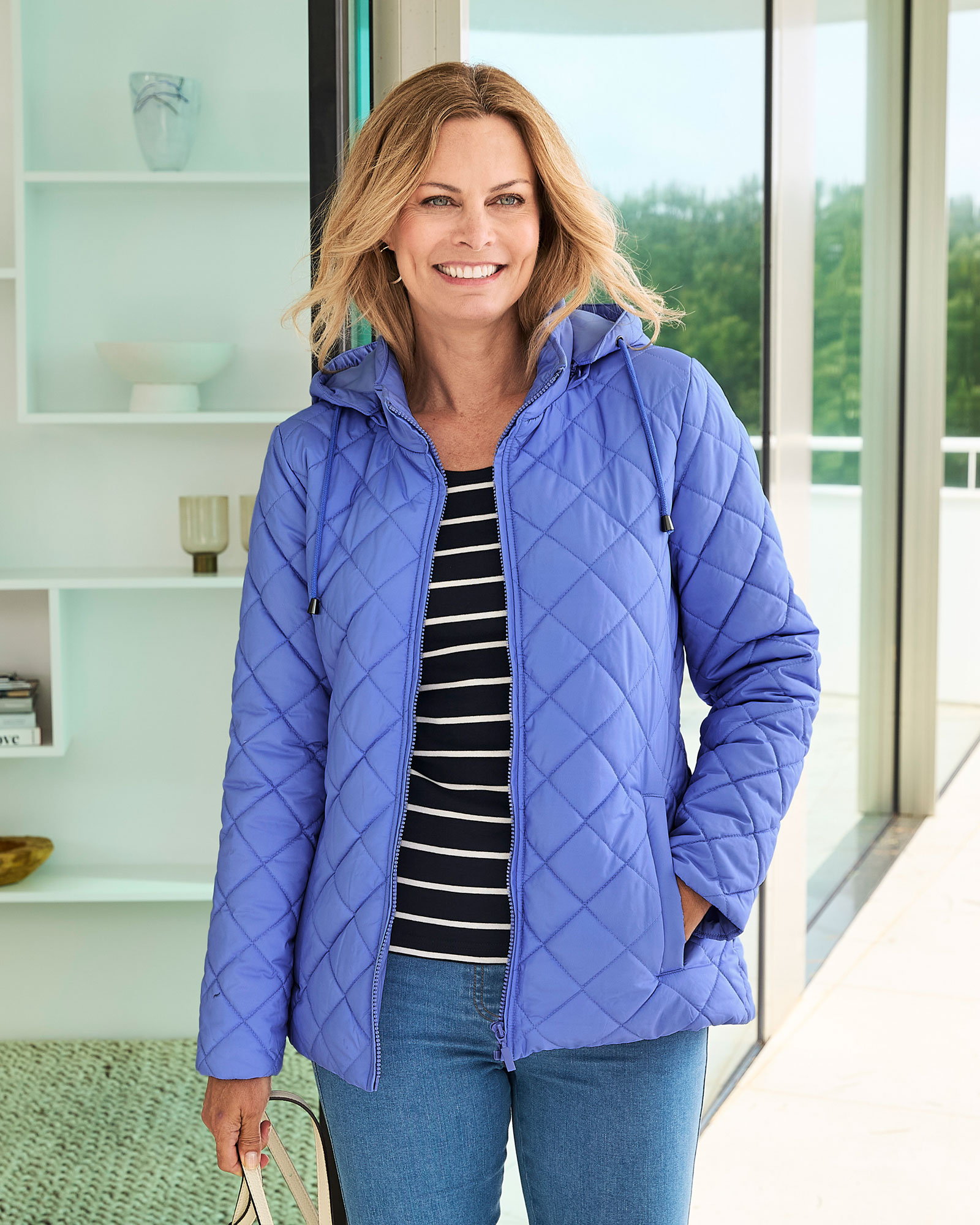 Size 10 Blue Iris Showerproof Hooded Quilted Jacket