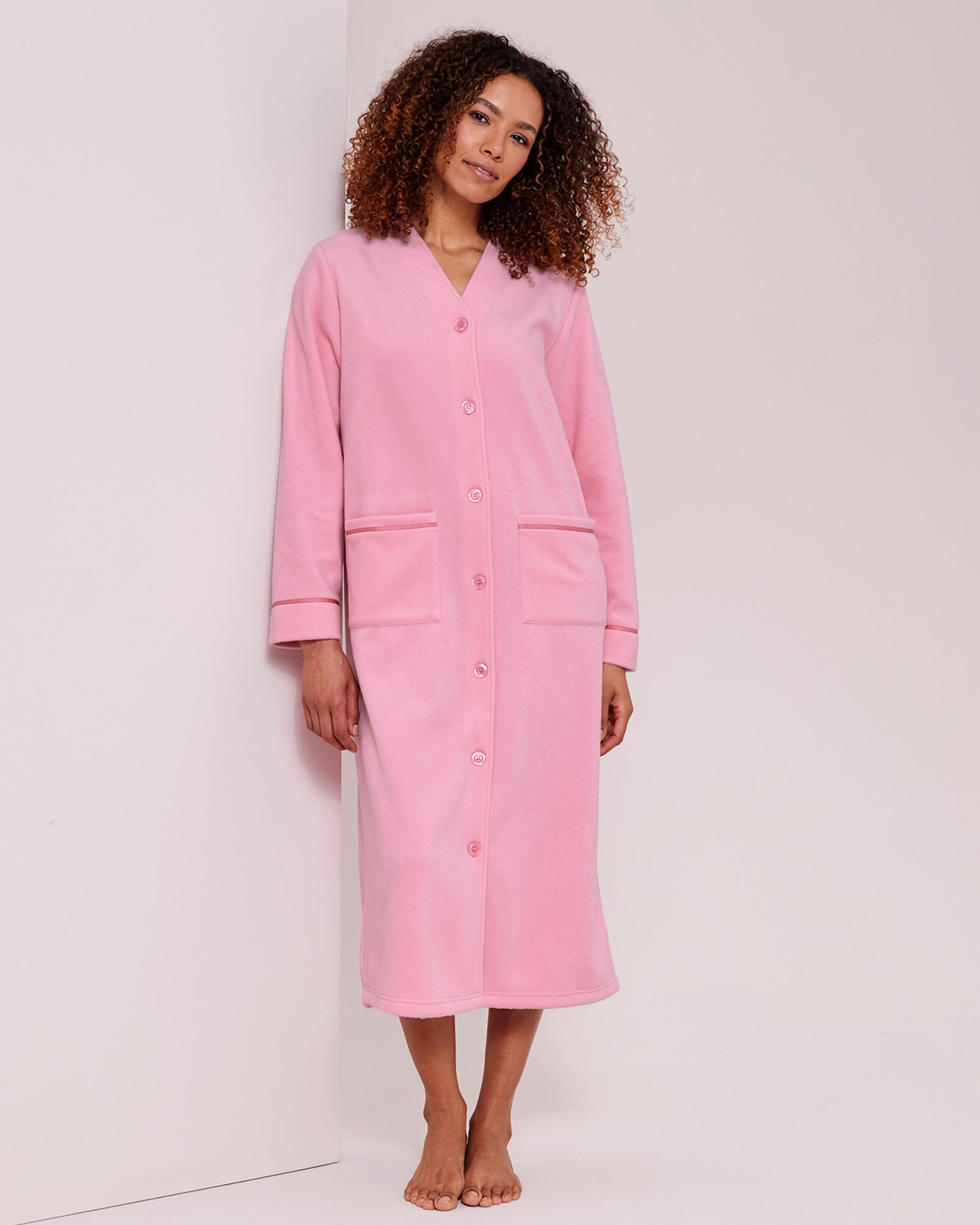 Nightwear | Fleece Button-Through Dressing Gown | Cotton Traders