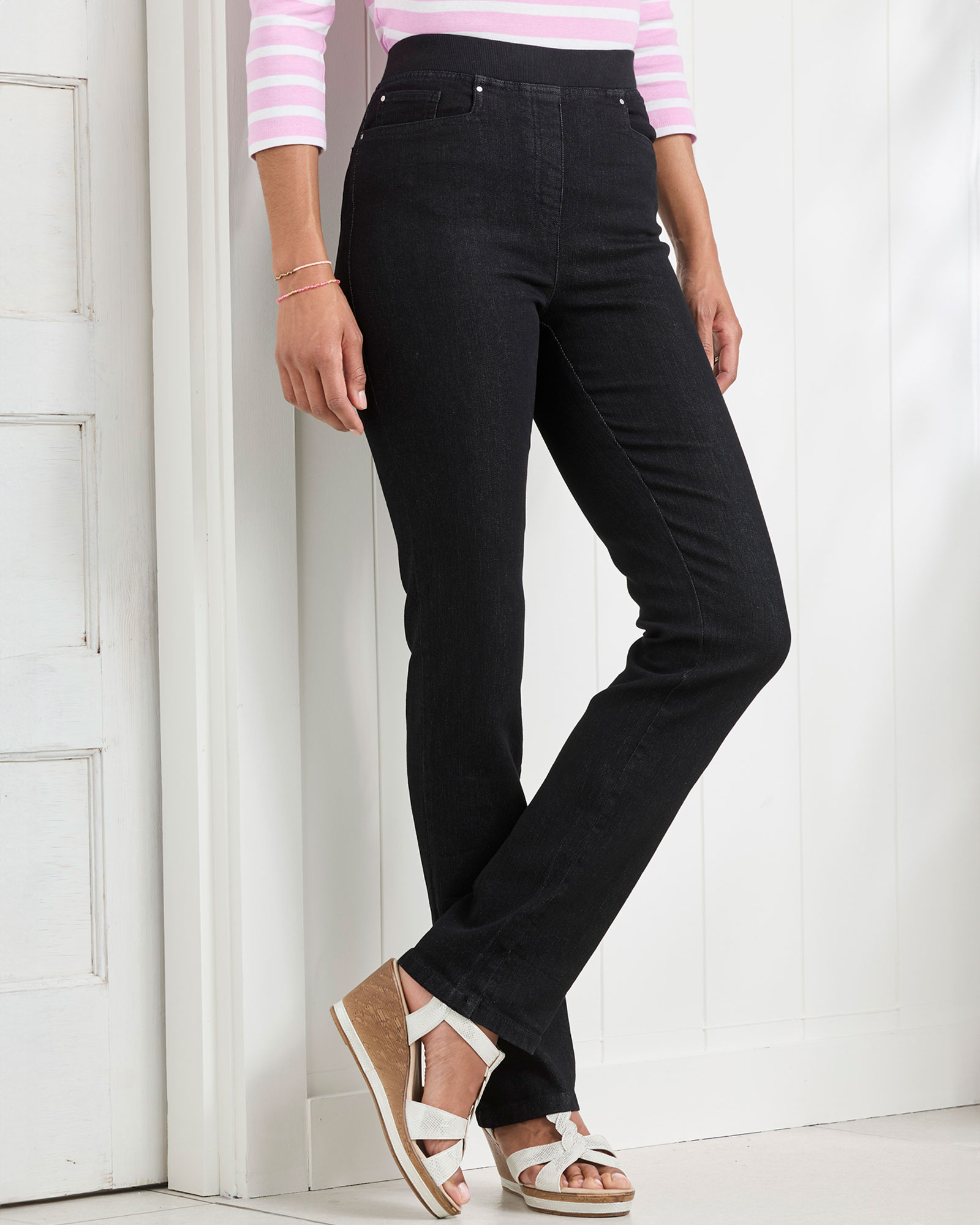 Premium Pull-On Straight-Leg Jeans